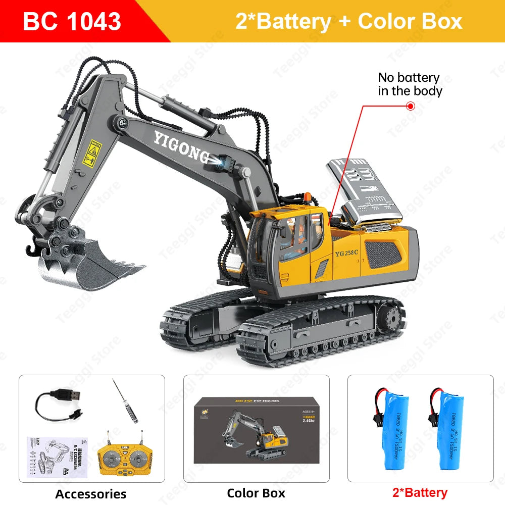 Excavator RC 1:20 cu 11CH – Vehicule de constructii cu telecomanda 2.4GHz cu lumina si sunet – jucarie pentru copii