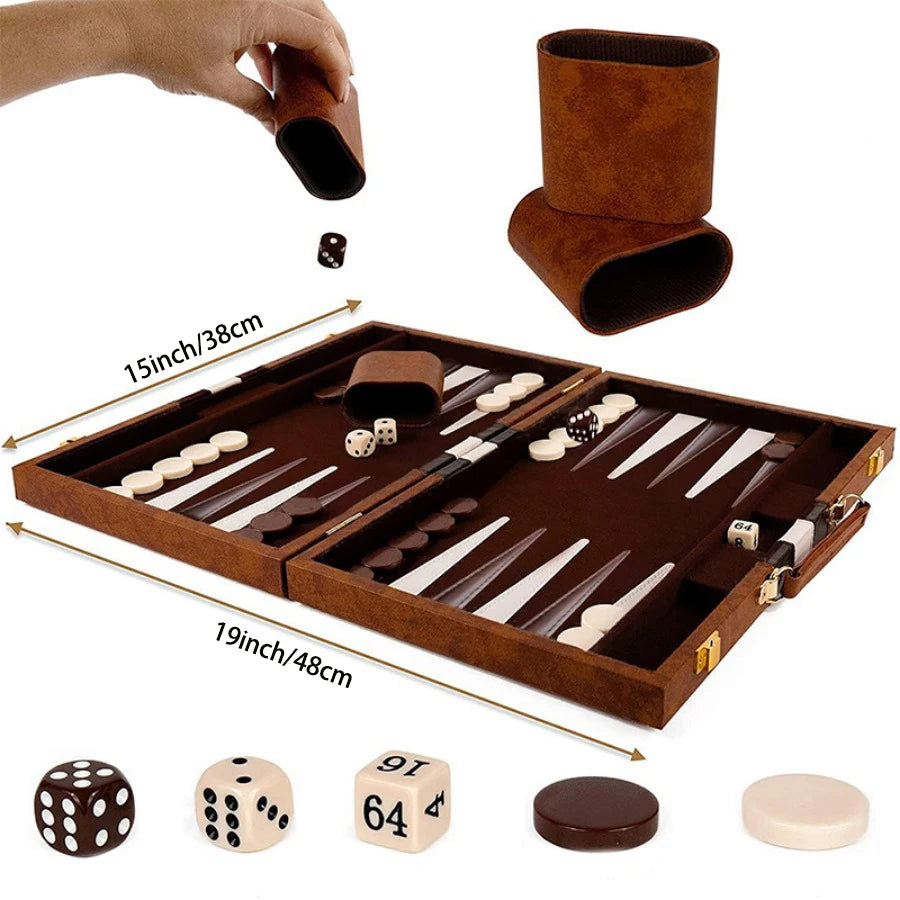 Set de Table 38 cm – Tabla Clasica Pliabila cu Husa din Piele, Joc Portabil de Calatorie, Cadoul Ideal pentru Iubitorii de Strategie