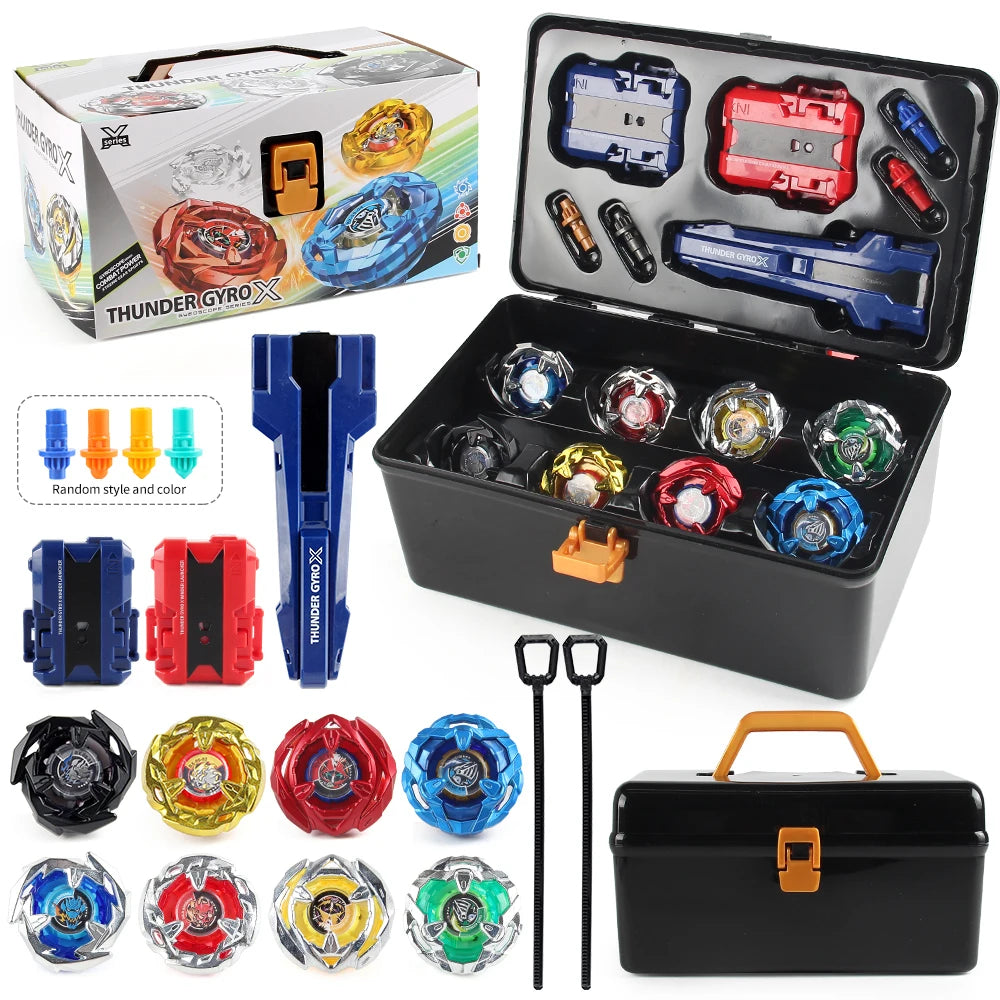 Xtreme Battle Spinners – Kit Spinners Metalici cu Lansatoare + Cutie Organizatoare