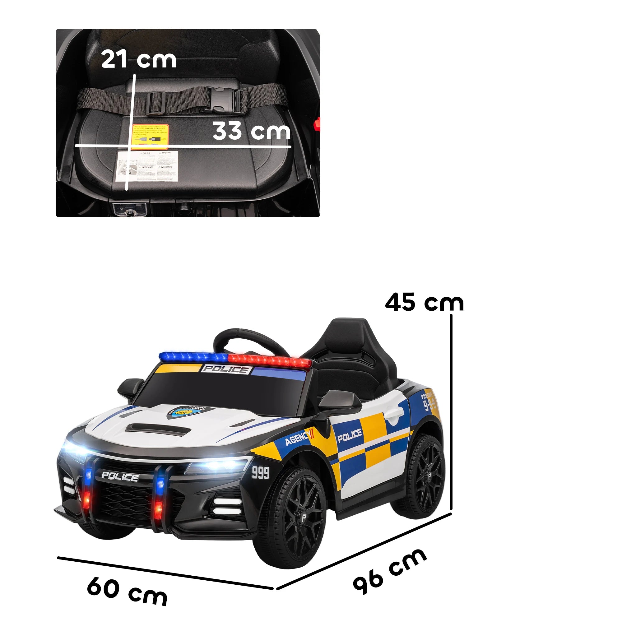 Masinuta Electrica de Politie pentru Copii 12V, cu Telecomanda 2.4G, Lumini, Sirena si Muzica – Pentru Baieti 3+ ani, Multicolor