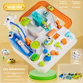 Joc educativ interactiv cu traseu si sine – Set masinuta si tren mecanic pentru copii – Jucarie STEM cu animale si racheta spatiala – Dezvolta gandirea logica si coordonarea